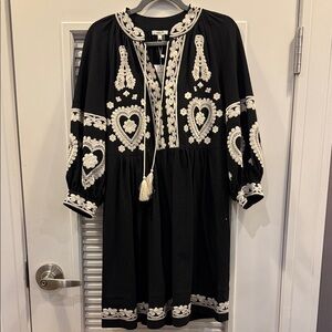 Tyler Boe Black Mini Dress with Ivory Embroidery